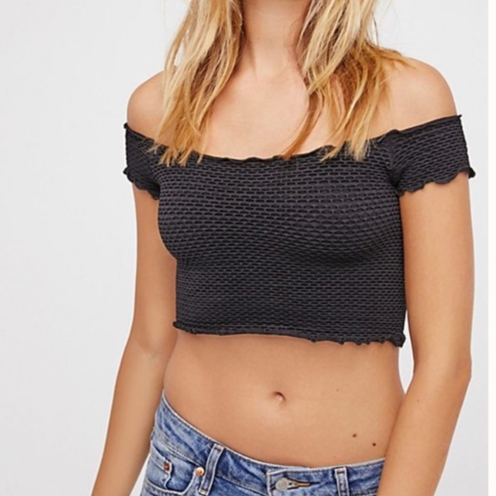 Free People Smocked Crop Top in Black